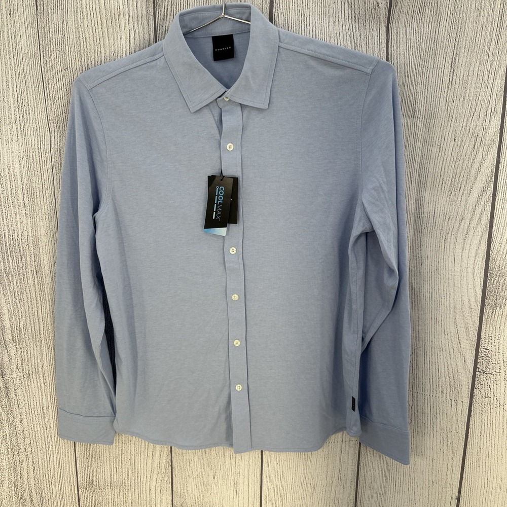 Dunning Shirt Mens Medium Heather Blue Dusk Long Sleeve CoolMax Button Up Polo